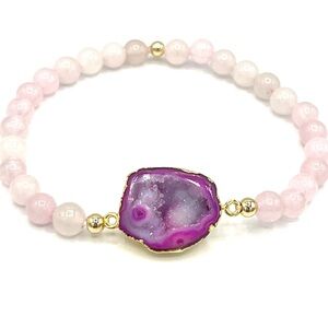HAND CRAFTED Rose Quartz and Fuchsia Quartz Geode Stretch Bracelet